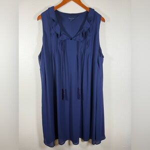 Tommy Hilfiger Navy Blue Swing Dress Flowy Ruffles Tassels 2X Beach Boho